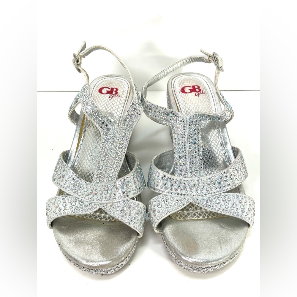 Gianni Bini GB Girls Silver Jeweled Sandals Size 4M